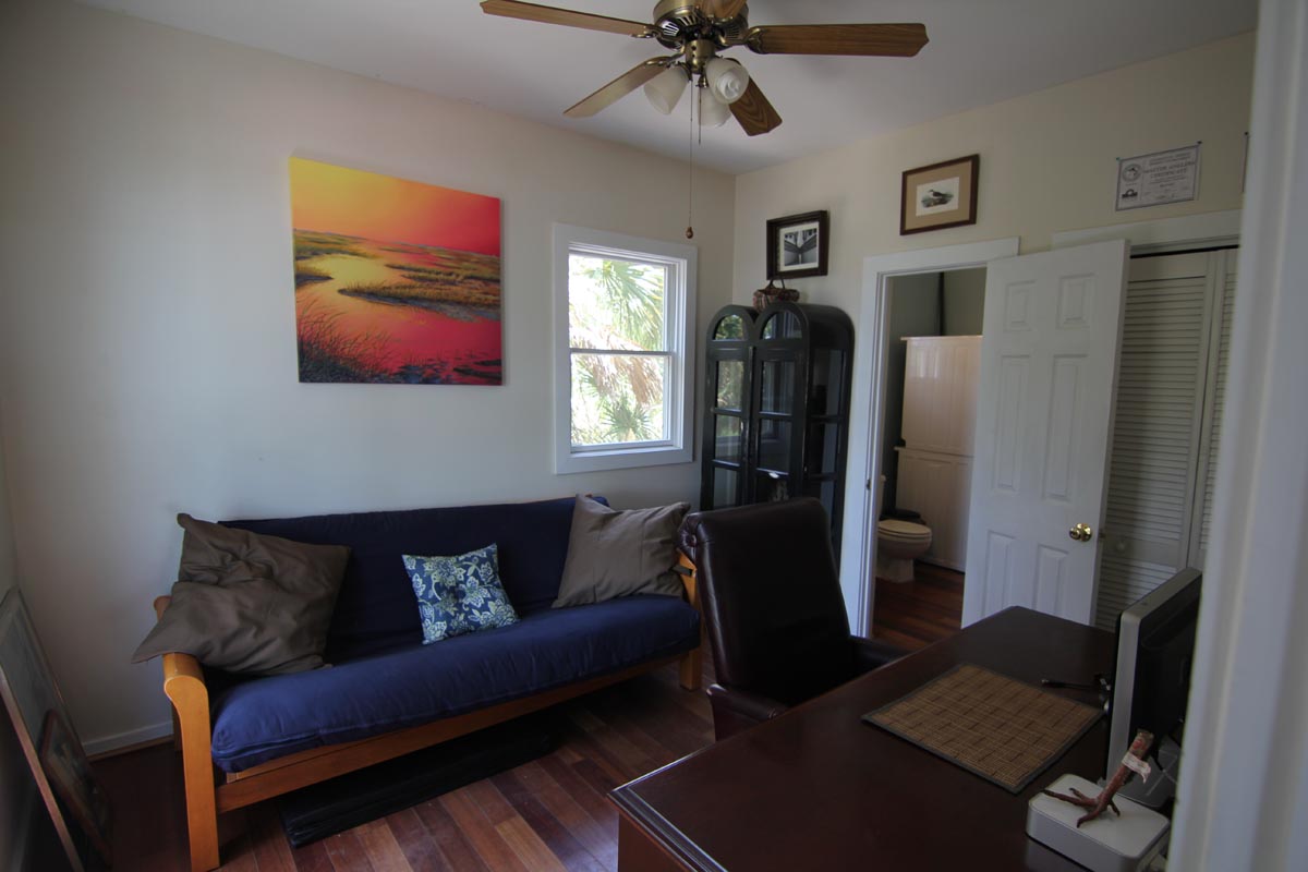Dedicated workspace and office with daybed at Goat Island Resort Rental House